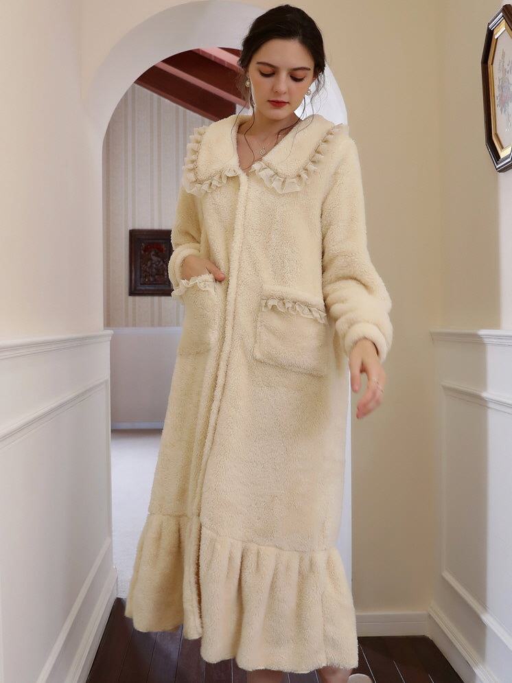 Cozy Dream Ruffle Trim Long Robe