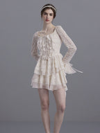 Romantic Vintage Lace Ruffle Top and Skirt Set