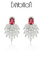 Elegant Ruby Zircon Leaf Drop Earrings
