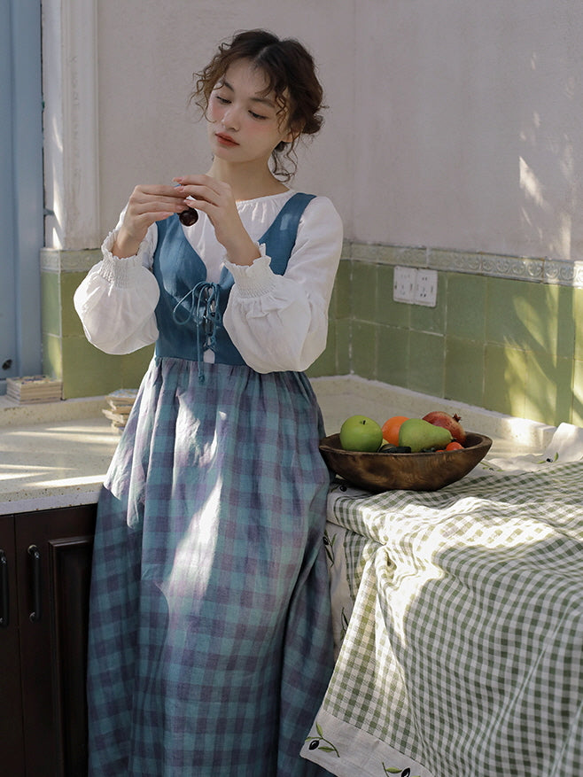 Vintage-Inspired Linen Pinafore Dress & Classic Cotton Blouse