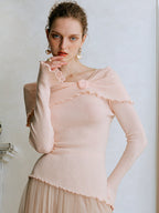 Rosette Charm Asymmetrical Knit Top