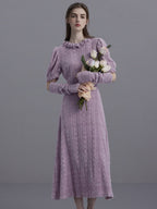 Elegant Puff-Sleeve Knit Dress