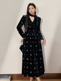 Vintage Velvet Floral Embroidered Dress