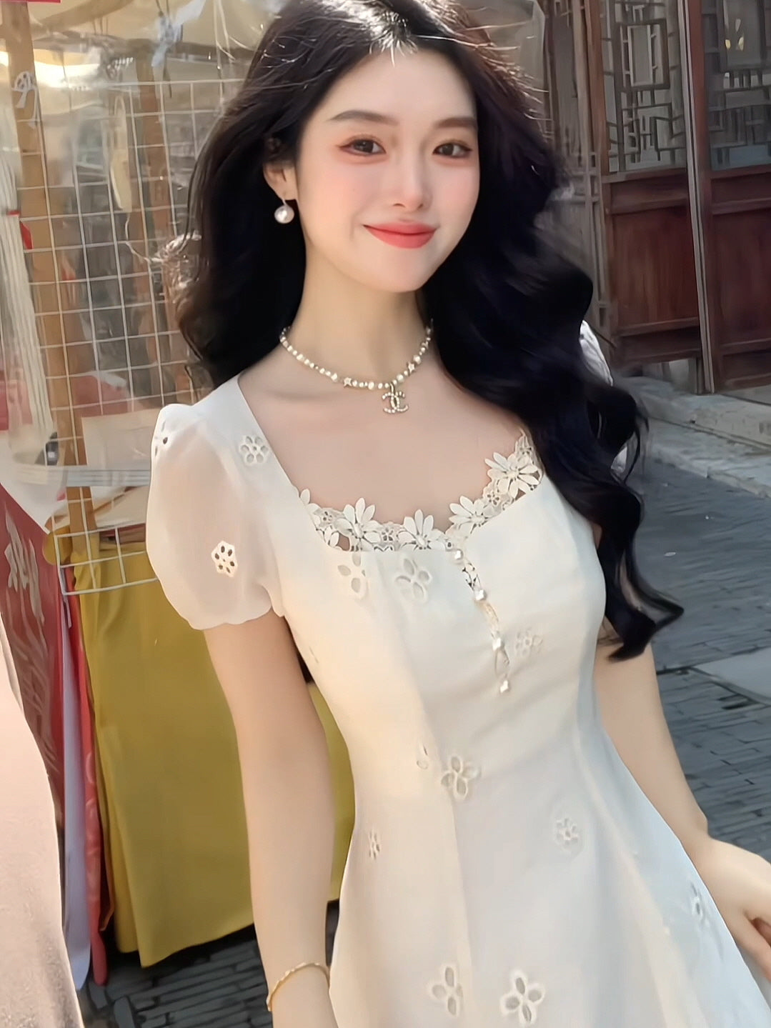 Elegant Daisy Lace White Dress