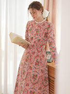 Lace Trim Vintage Floral Pink Cotton Dress