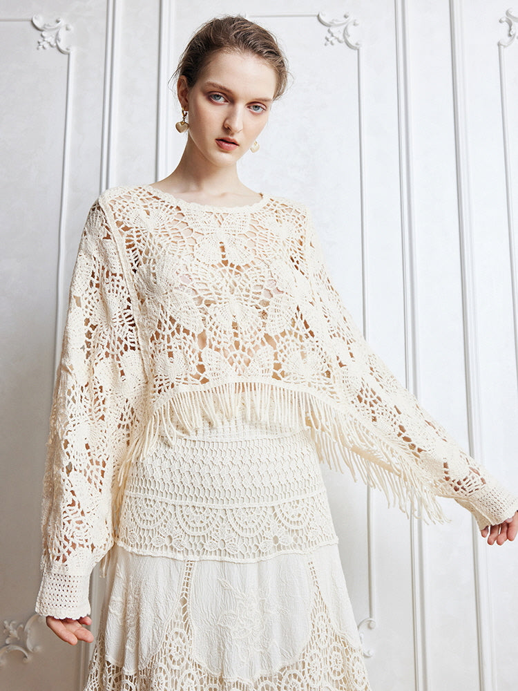 Bohemian Crochet Fringe Knit Top