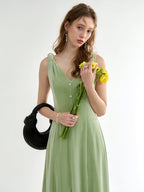 Green Velvet Lace-Trimmed Dress