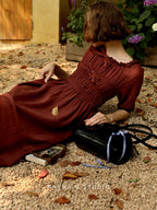 Vintage Cottage Ribbon Wine Red Dress