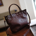 Scalloped Edge Genuine Leather Tote Bag