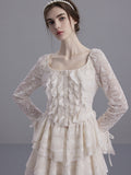 Romantic Vintage Lace Ruffle Top and Skirt Set