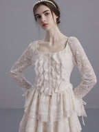 Romantic Vintage Lace Ruffle Top and Skirt Set