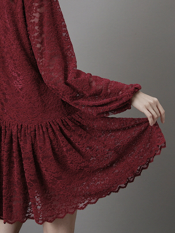 Elegant Red Lace A-Line Dress