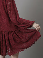 Elegant Red Lace A-Line Dress