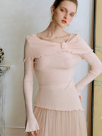 Rosette Charm Asymmetrical Knit Top