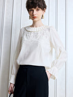 Pleated Collar Embroidered Blouse