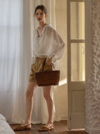 Delicate Ruffle Collar Ramie Blouse