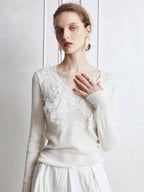 Floral Lace Embellished Knit Top