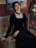 Velvet Romance Lace-Trimmed Black Dress