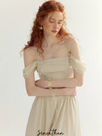 Ethereal Off-Shoulder White Princess Maxi Dress