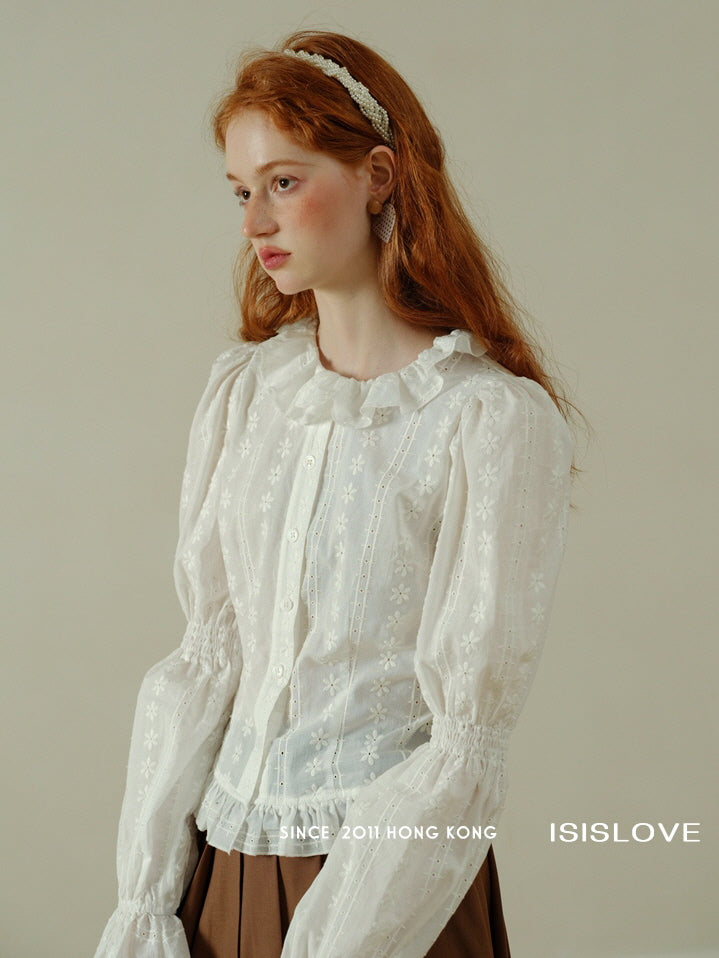 Vintage Daisy Embroidered Cotton Blouse