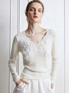 Floral Lace Embellished Knit Top