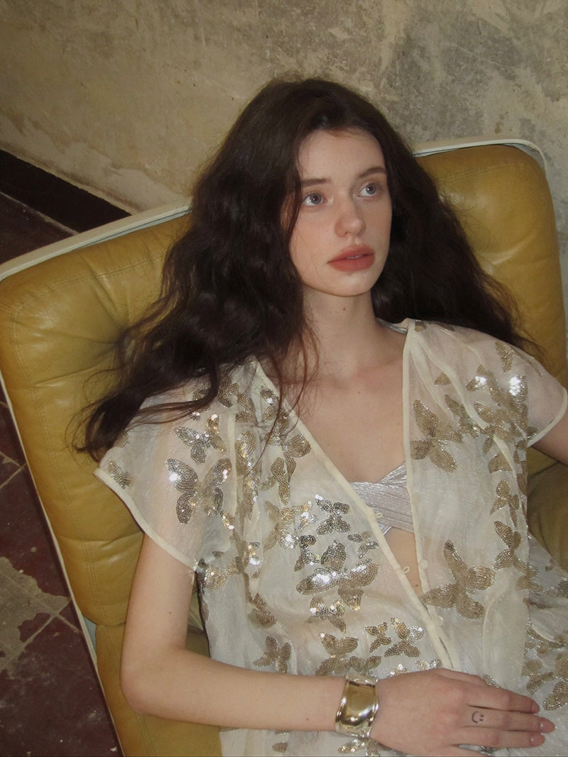 Golden Butterfly Sheer Cardigan Dress