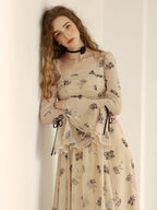Enchanted Garden Long Beige Floral Dress
