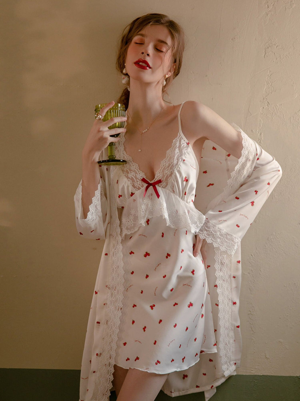 Romantic Cherry Blossom Nightgown Set