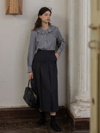 Ruffled Collar Classic Checkered Cotton Blouse