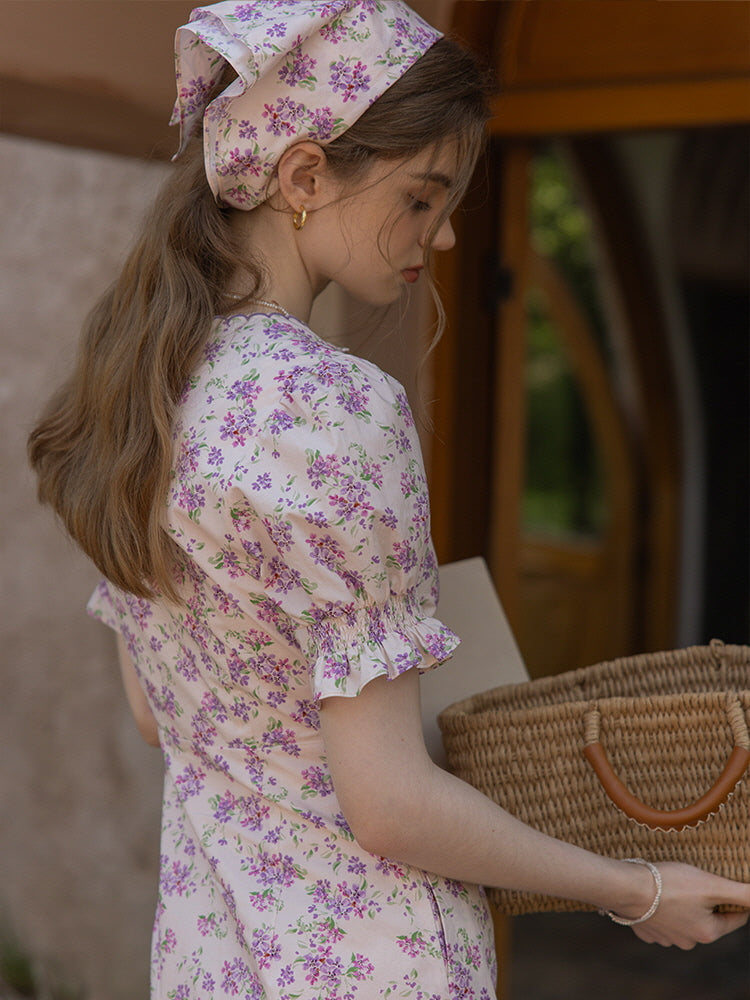 Cottagecore Floral Elegance Cotton Dress