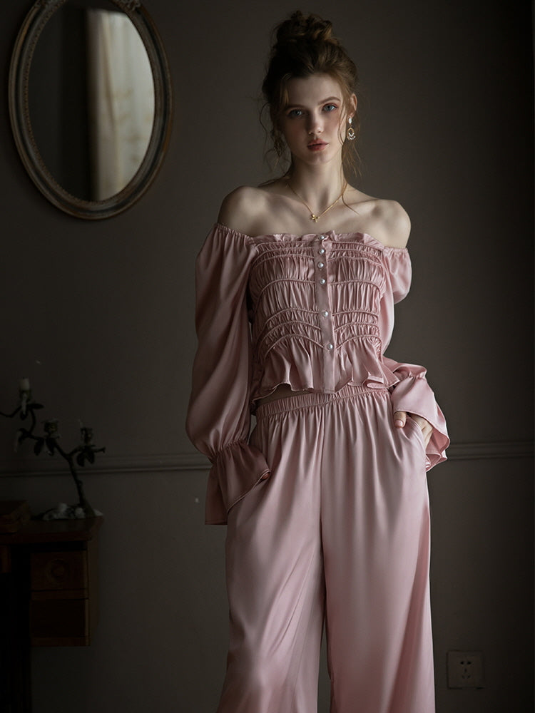 Pearl-Embellished Pink Lounge Set