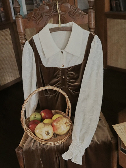 Earthy Velvet Button-Front Pinafore Dress