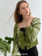 Vintage-Inspired Velvet Puff Sleeve Top