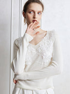 Floral Lace Embellished Knit Top