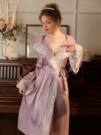 Elegant Lace Trim Hooded Nightgown