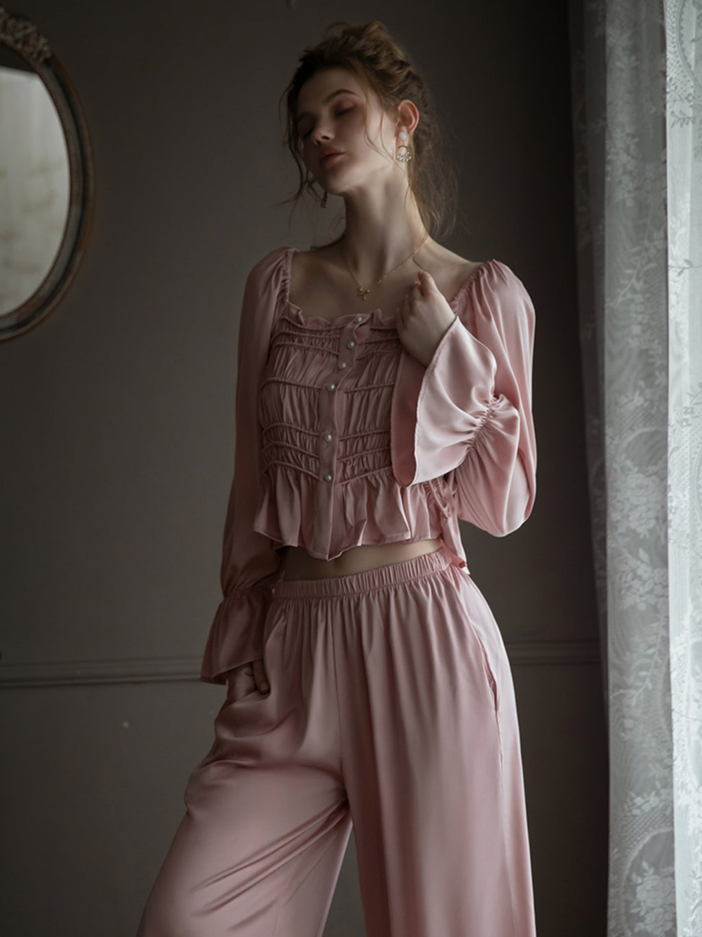 Pearl-Embellished Pink Lounge Set