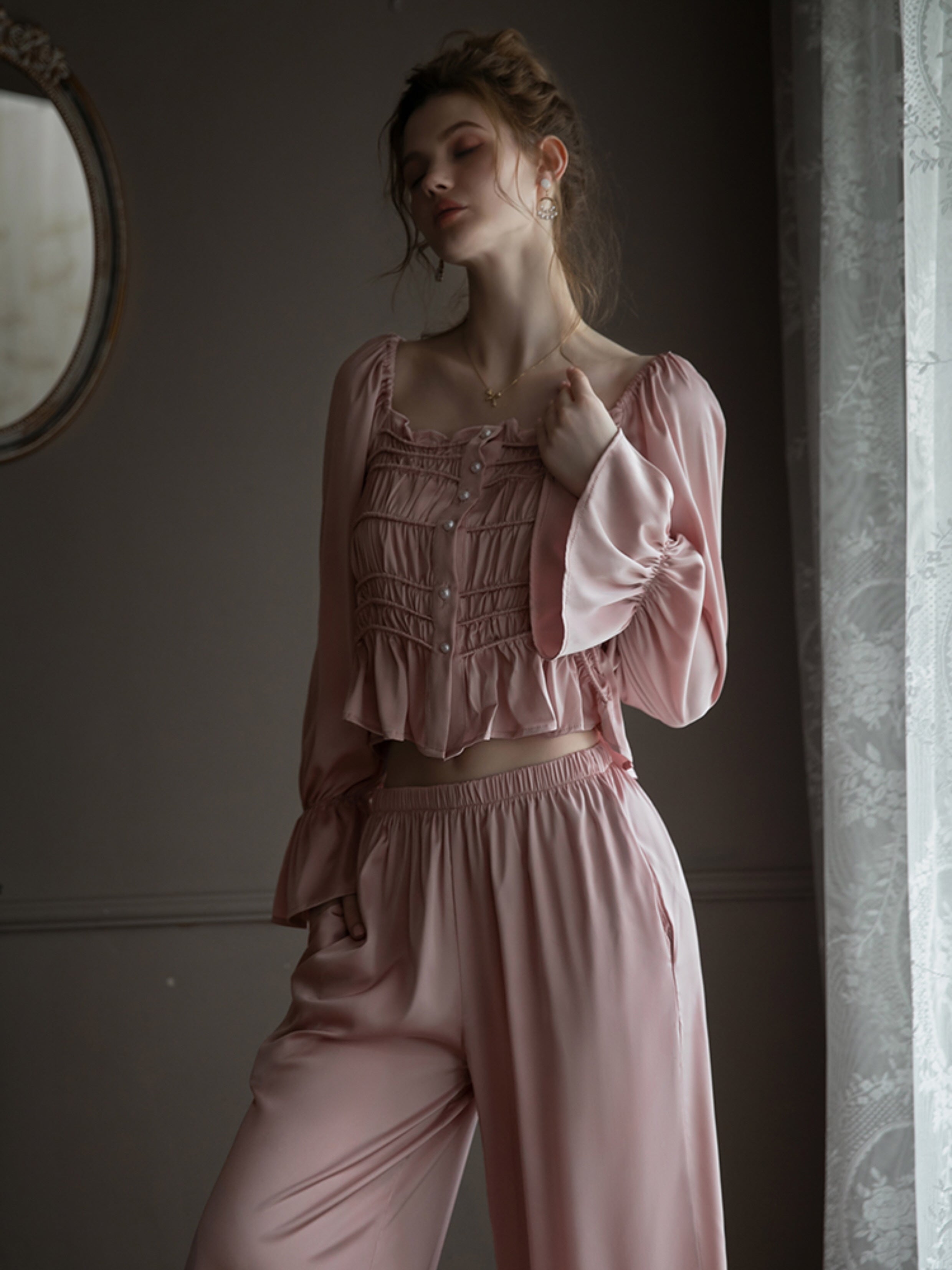 Pearl-Embellished Pink Lounge Set