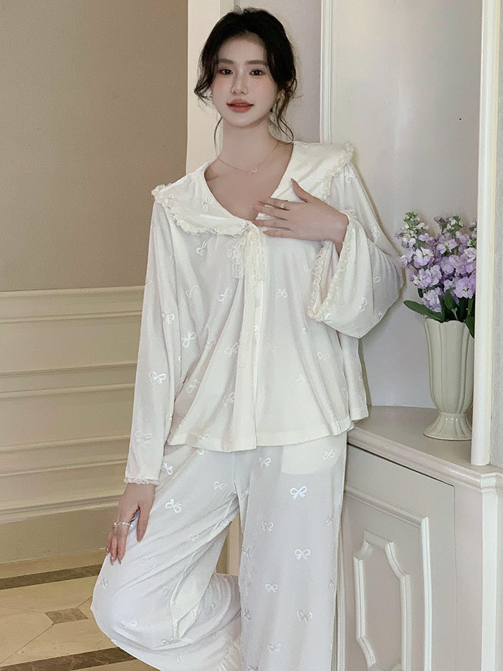 Whimsical Bow Lace Trim Loungewear Set