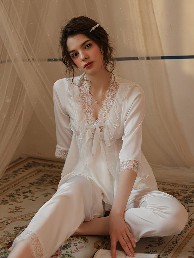 Elegant Romantic Ruffled Pajama Set