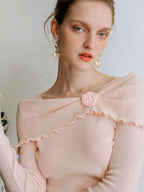 Rosette Charm Asymmetrical Knit Top