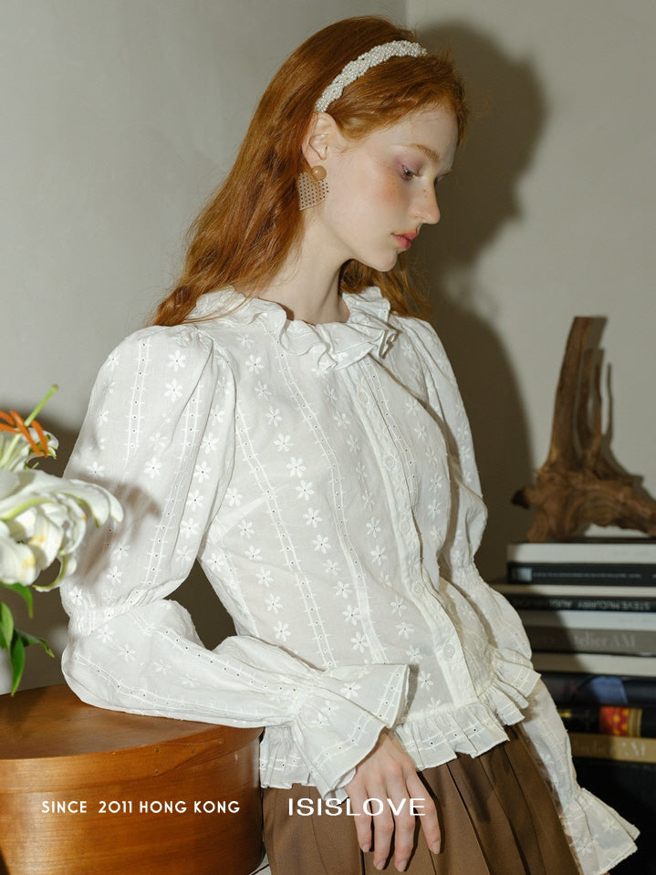 Vintage Daisy Embroidered Cotton Blouse