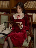 Crimson Dream Velvet Lace Dress