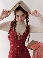 Vintage Red Bow Print Dress
