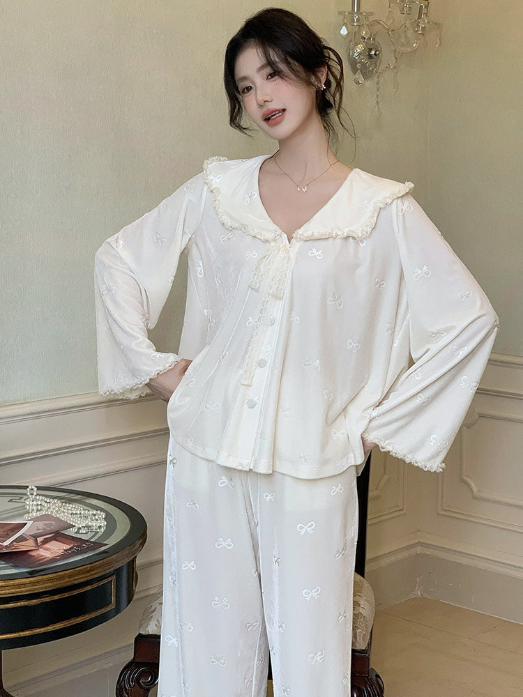 Whimsical Bow Lace Trim Loungewear Set