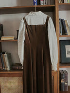 Earthy Velvet Button-Front Pinafore Dress