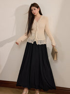 Ivory Lace Trim Wool Blend Cardigan