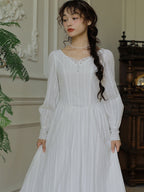 Victorian Elegance Long White Lace Dress
