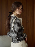 Gingham Blouse with Lace Trim