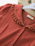 Lace-Trimmed Vintage Rust Cotton Dress