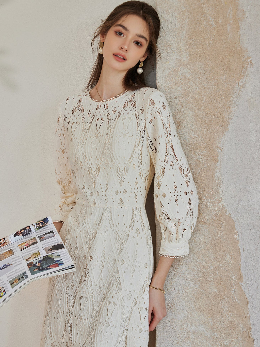 Ivory Lace Vintage Midi Dress